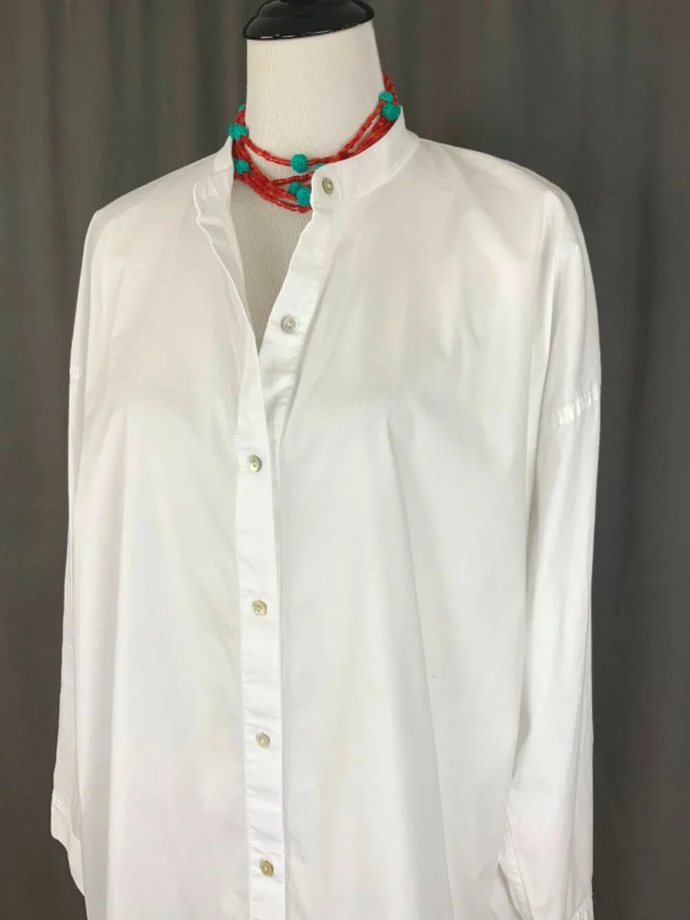 Eileen Fisher White Poplin Long Sleeve Tunic Shirt Button Up Sz L - Picture 7 of 16